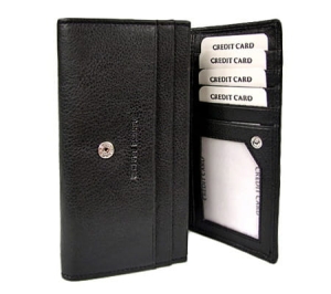 Czarny, duży portfel skórzany damski 