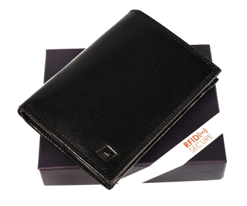 czarny portfel skórzany piekiełko, kominek F03/012R